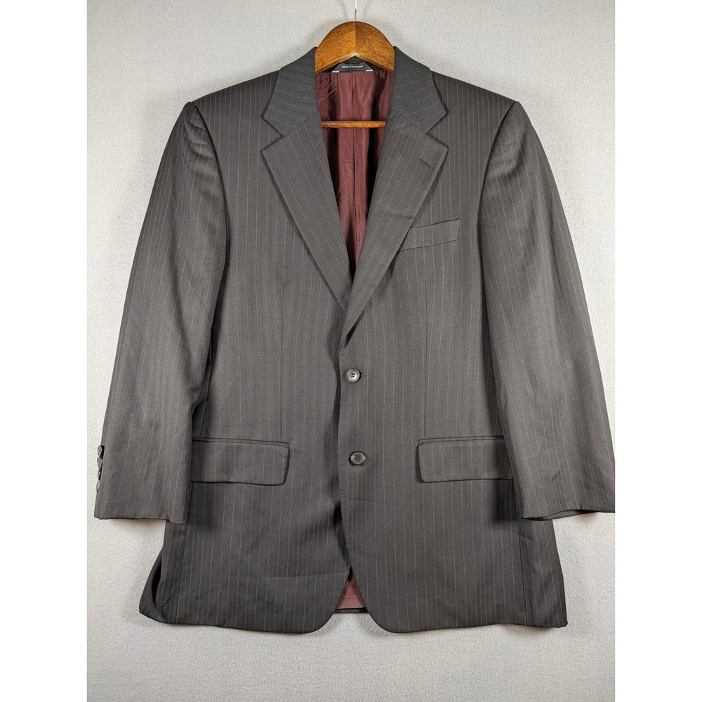 Hugo Boss Mens Blazer Vegas Super 130s Wool Burgundy Pinstripe Grey 38 SHORT